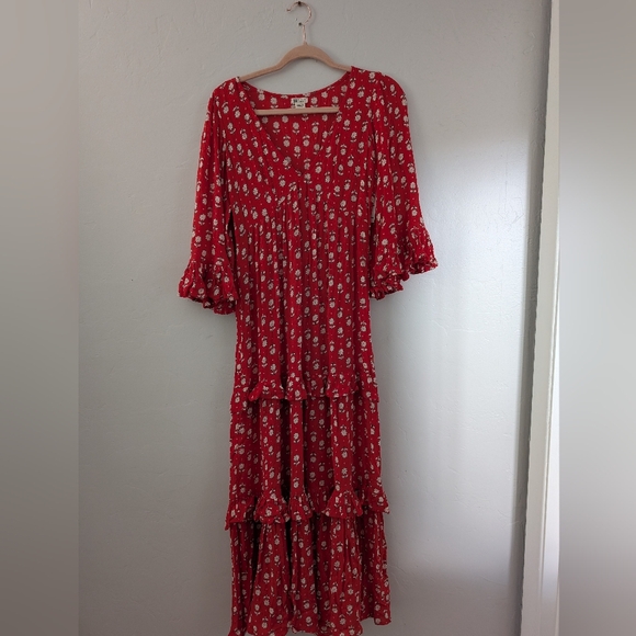 Women's Red Floral Maxi Dress - Picture 1 of 9